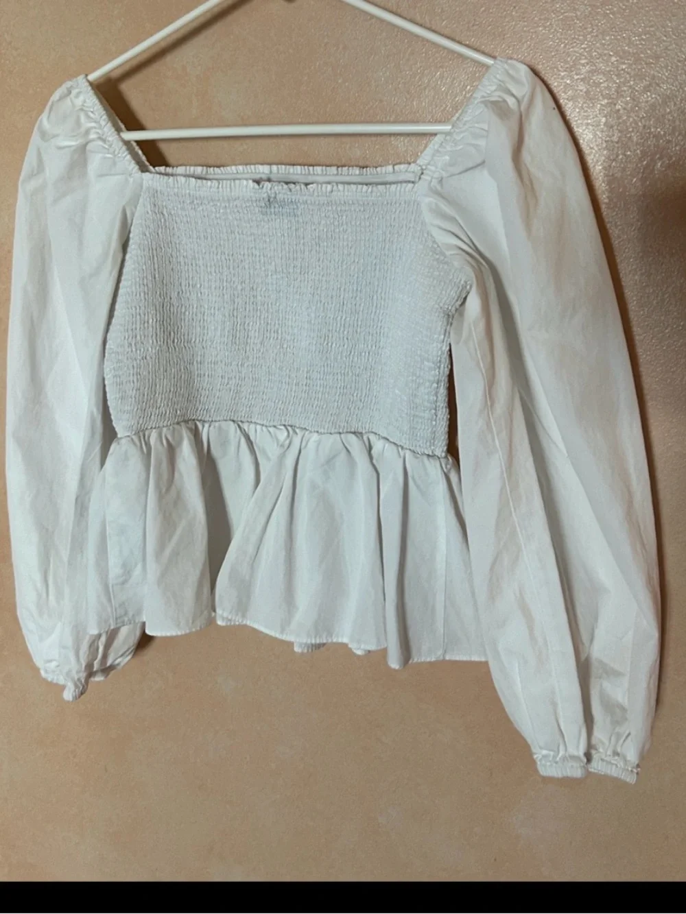 J. Crew Thomas Mason White Smocked Peplum Long-Sleeve Top size 4